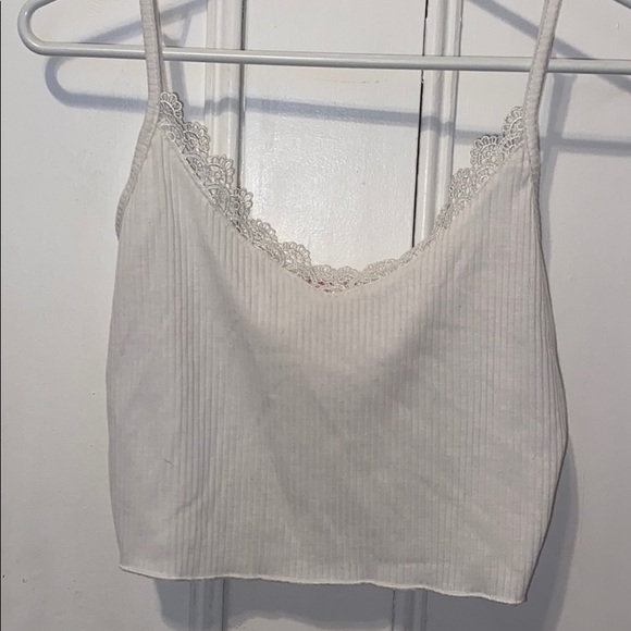 Ribbed White Lace Crop Tank - Picture 2 of 2